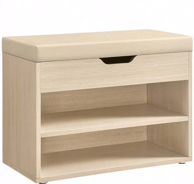 VASAGLE Shoe Storage Bench with Padded Synthetic Leather Seat in Brown, W/D/H: 60 x 30 x 44 cm