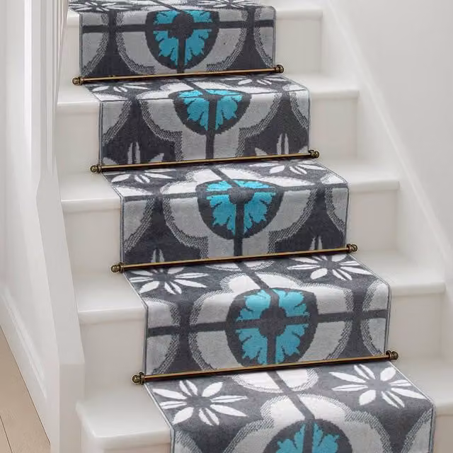 Bravich LTD Floral Tile Blue Non-Slip Low Pile Hallway Runner Rug, W: 60 cm, L: 360 cm – 1