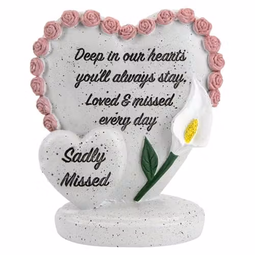 VFM e-Store Memorial Condolence Heart Ornament in Grey and White, W/D/H: 15 x 15 x 13 cm – 1