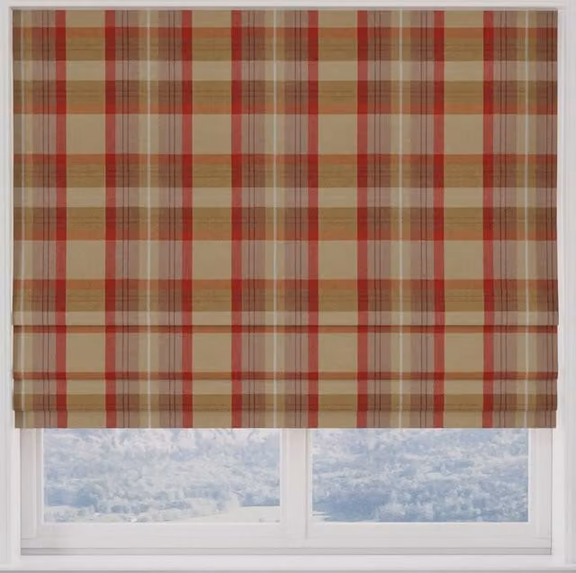 Terrys Cardinal Made to Measure Blackout Roman Blind in Red and Multicolour Checked Polyester