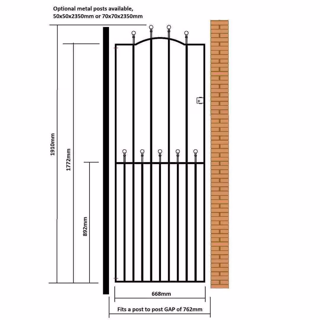 Burbage Iron Craft Manor Tall Bow Top Single Gate in Black, W: 76.2 cm, H: 191.0 cm – 2
