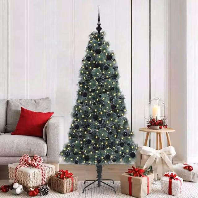 Berkfield Home Pre-lit Artificial Christmas Tree with Ball Set, Green, Height: 180 cm