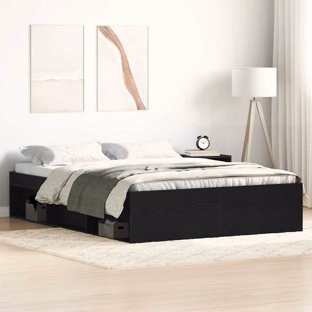 Berkfield Home Durable Small Double Bed Frame in Black Oak, W/D/H: 120 x 200 x 35 cm – 2
