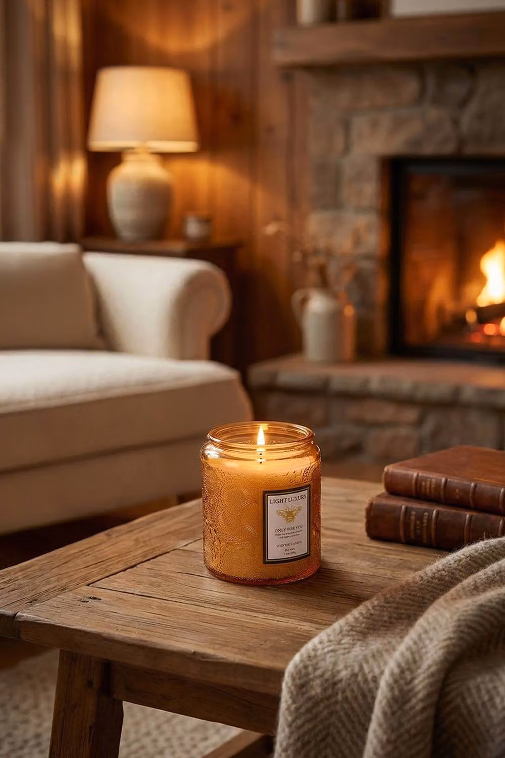 Living and Home Orange Embossing Glass Soy Wax Scented Candle with Lid – 3