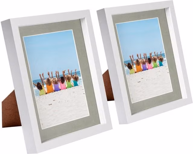 Nicola Spring Pack of 2 White and Grey 3D Box Photo Frames with 5 x 7 inch Mounts