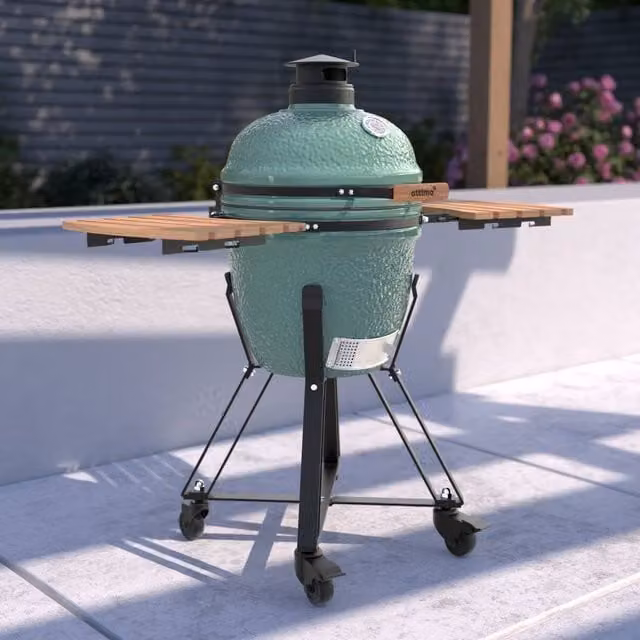 Charles Bentley Searsmith 18 inch Ceramic Kamado Charcoal BBQ Grill with Folding Side Tables, Green – 1