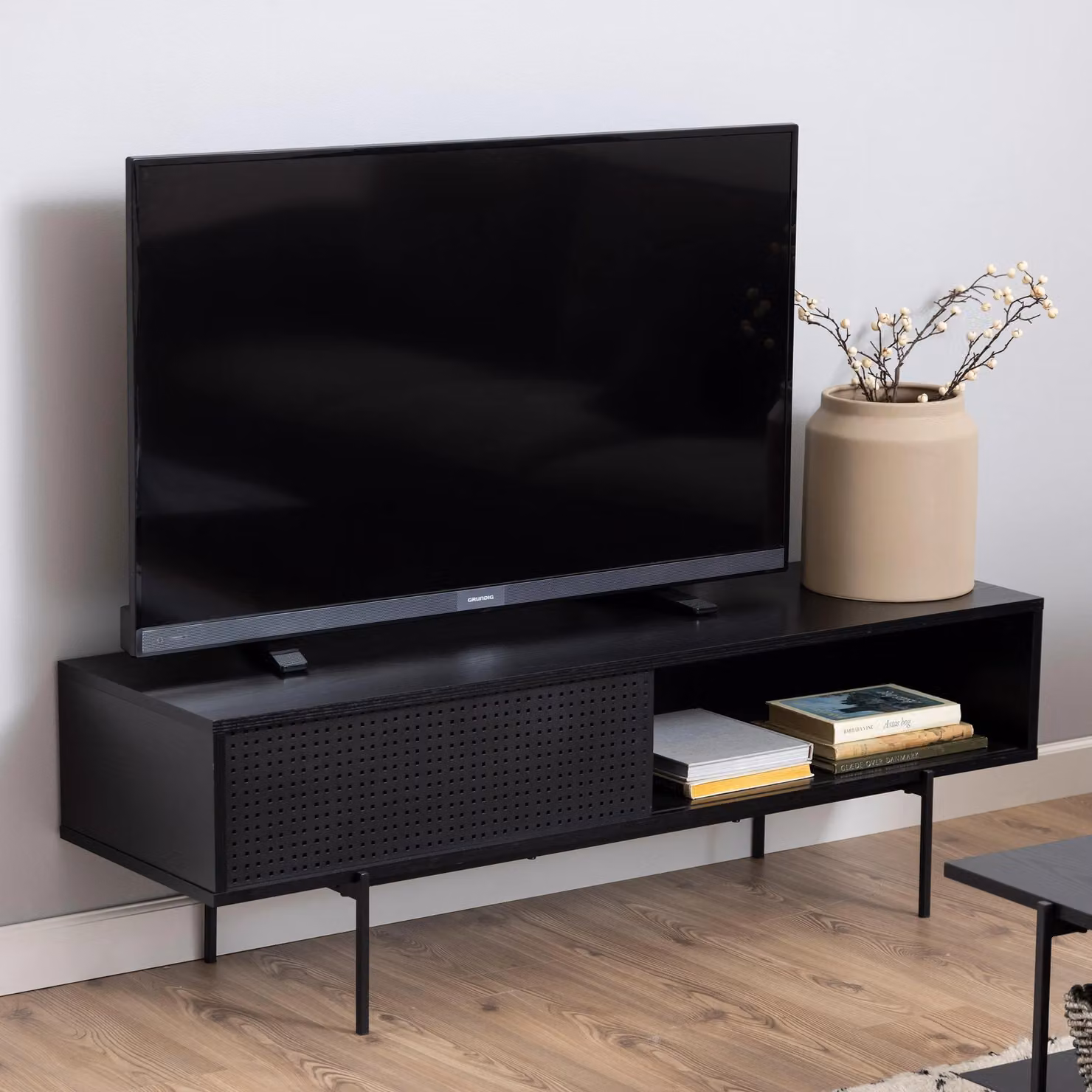 Furniture To Go Angus Modern TV Unit with 1 Sliding Door in Matt Black and Ash – 3