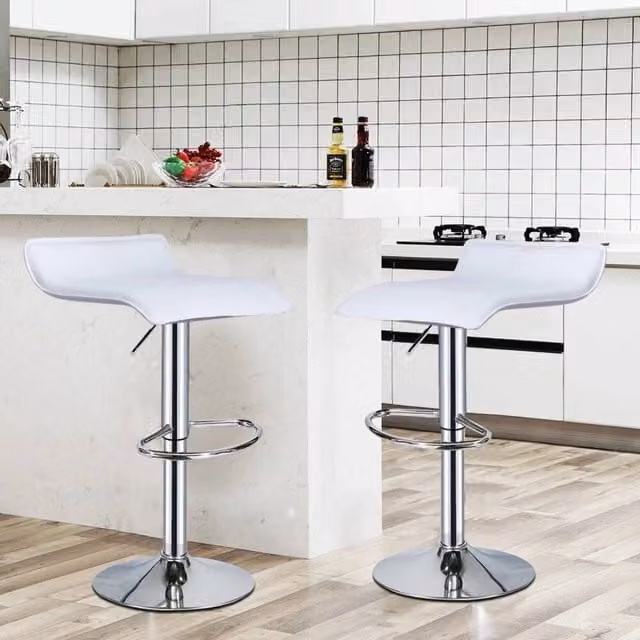 EONLION Set of 2 White PU Leather Swivel Bar Stools with Metal Base