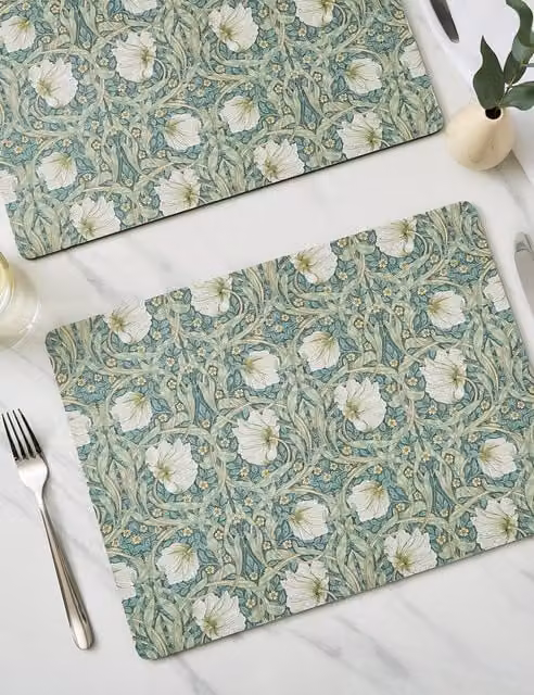 Morris & Co Set of 4 Rectangular Pimpernel Floral Placemats in Green