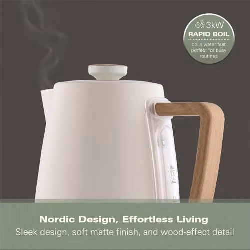 Hamilton Beach Scandi Electric Kettle, 1.7 l, Matte Cream with Wood Effect, Beige – 4
