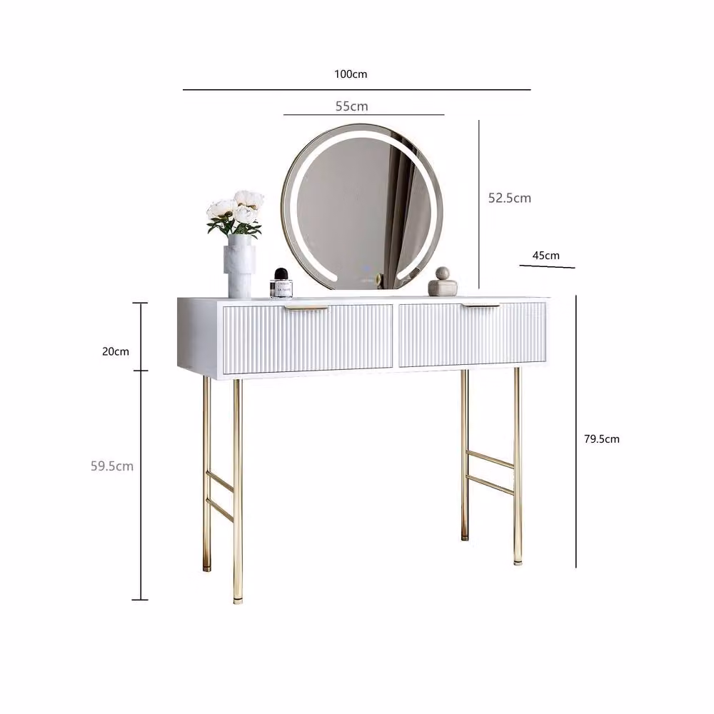 CARME HOME Esme White Dressing Table with Maisie LED Wall Mounted Mirror – 2