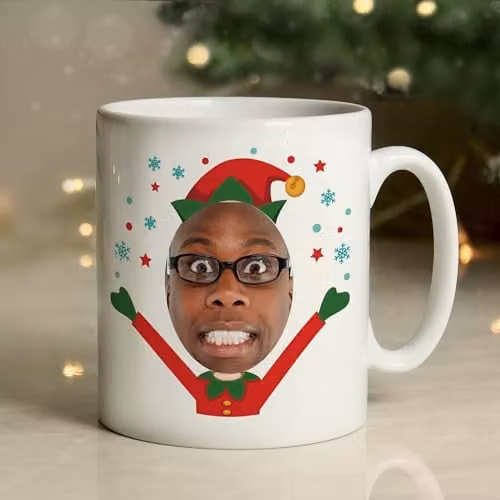 Personalised Memento Company Custom Photo Upload Christmas Elf Ceramic Mug in White – 1