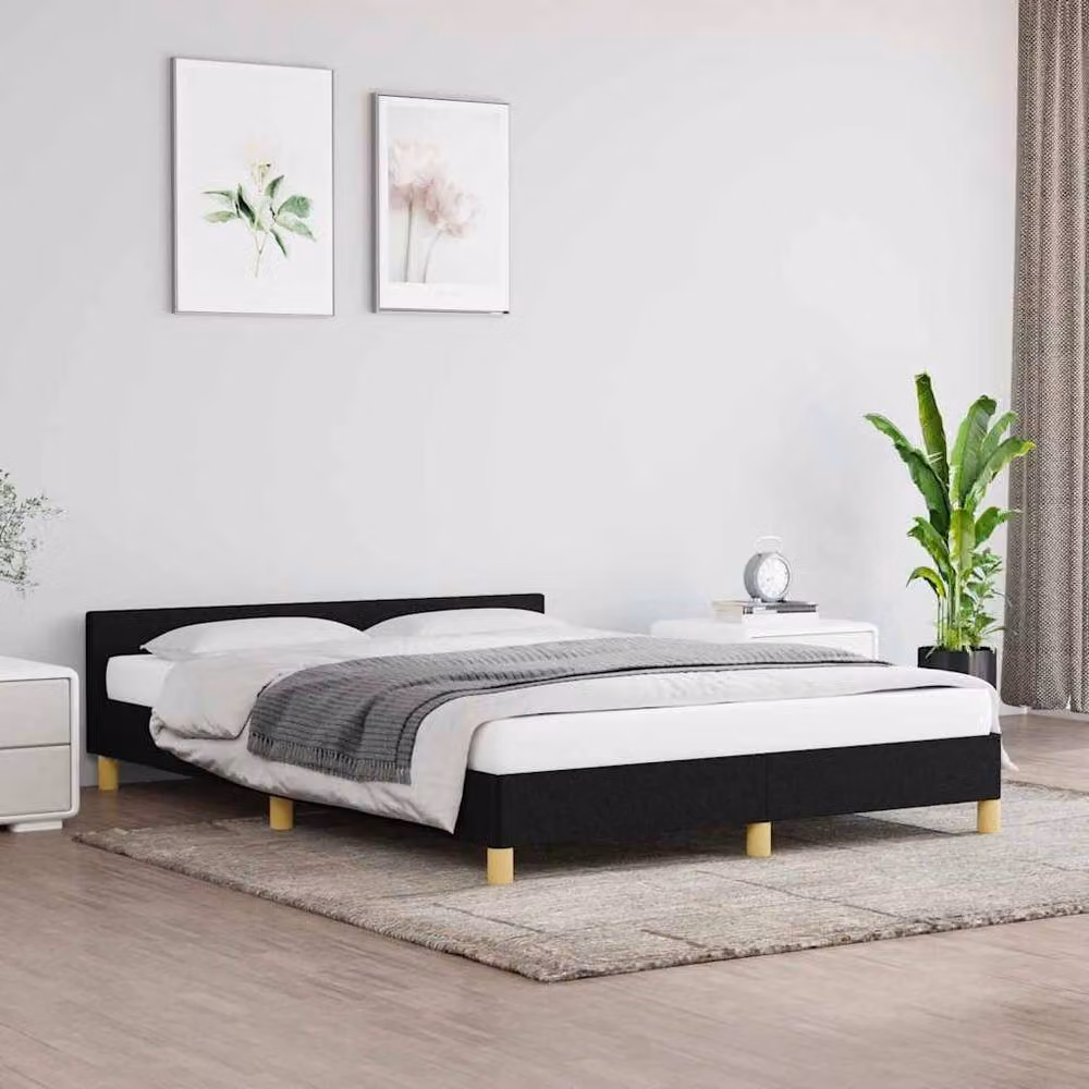 Berkfield Home Super King Fabric Bed Frame with Headboard in Black, W: 180 cm x D: 200 cm – 2