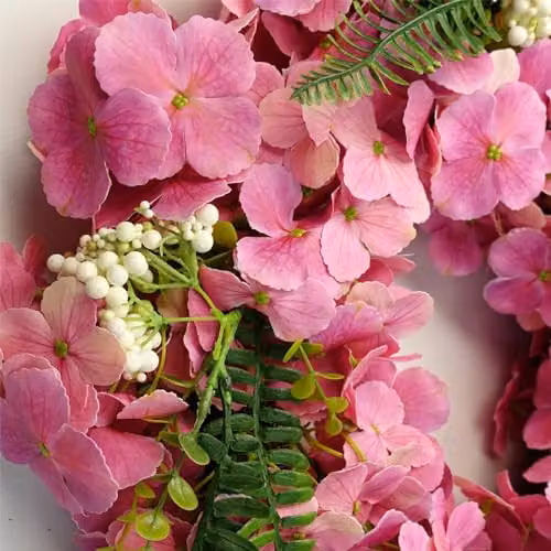 Botanik Pink and Green Artificial Hydrangea Floral Blossom Wreath, Diameter: 40 cm – 2