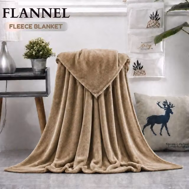 Grace Luxury Soft Reversible Double Face Flannel Fleece Blanket in Camel, W: 150 cm, L: 200 cm