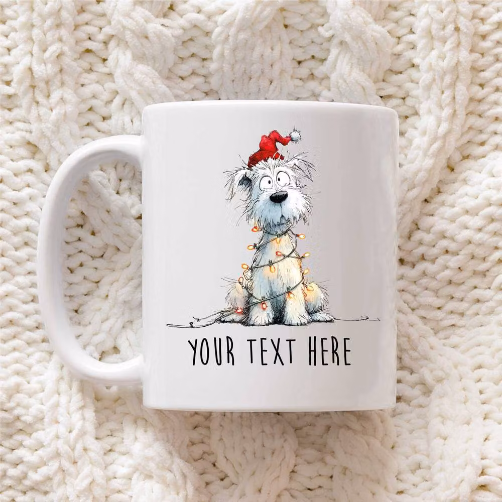 60 SECOND MAKEOVER Personalised West Highland Terrier Christmas Lights Santa Hat Ceramic Mug in White – 2