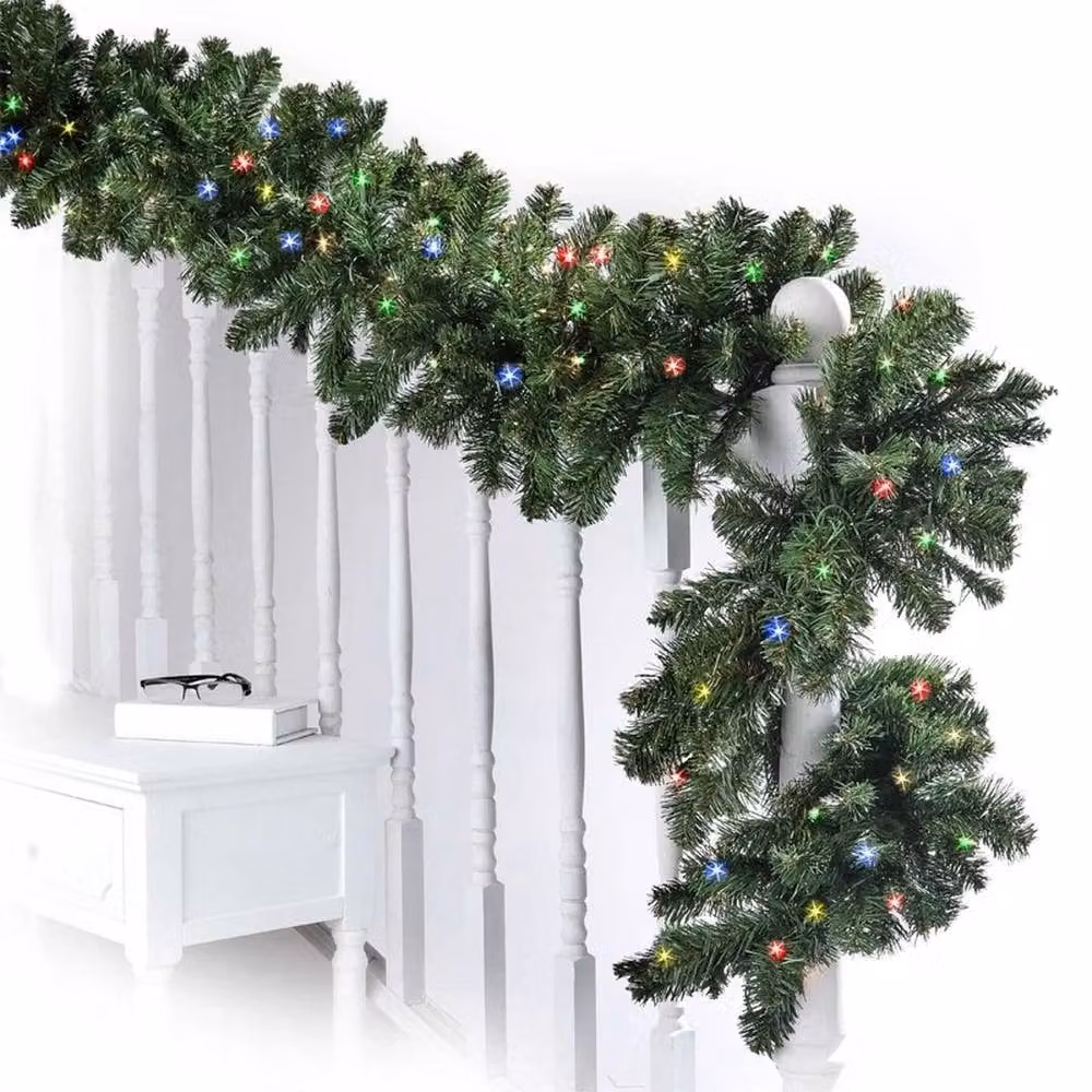 FLAVORA 18ft Green Christmas Garland with Colourful Prelit Lights, W: 100 cm, H: 60 cm – 3