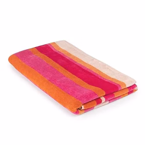 Allure Bath Fashions Striped Velour Cotton Beach Towel in Pink and Orange, W: 70 cm, L: 140 cm – 1