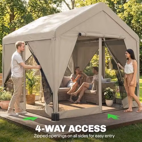 Outsunny Beige Patio Gazebo with Gable Roof and Netting Curtains W/D/H: 300 x 300 x 278 cm – 5