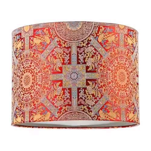 Happy Homewares Persian-Inspired Ottoman Tapestry Floral Fabric Lampshade in Red and Gold, W/D/H: 18 x 25 x 25 cm