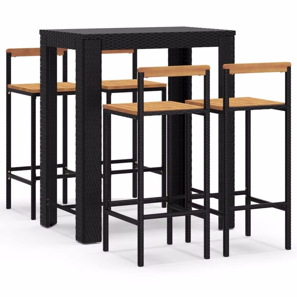 Berkfield Home 5 Piece Garden Bar Set in Black Poly Rattan and Solid Wood Acacia – 2