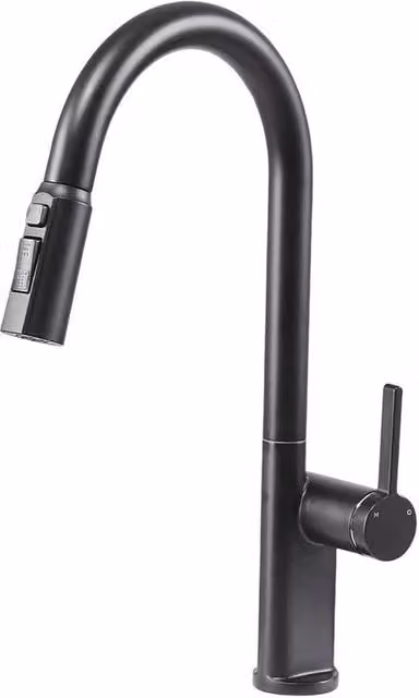 KORVIXA Chrome Monobloc 360° Kitchen Sink Mixer Tap in Black with Swivel Spout and Spray Function