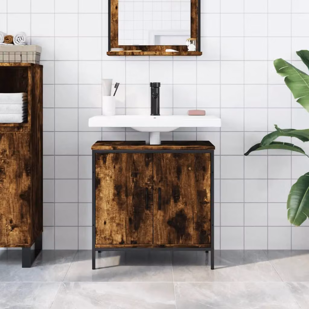 Berkfield Home Smoked Oak Wall Mounted Bathroom Sink Cabinet in Brown, W/D/H: 60 x 30 x 60 cm – 3