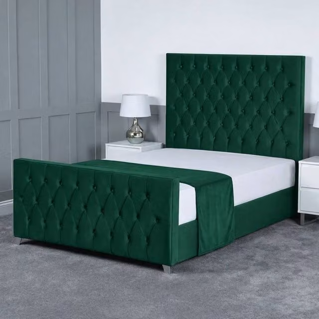 Living Comfort Bedz Vertex Green Velvet Upholstered Gas Lift Storage Bed with 48 Inch Headboard, W/D/H: 140 x 200 cm – 1