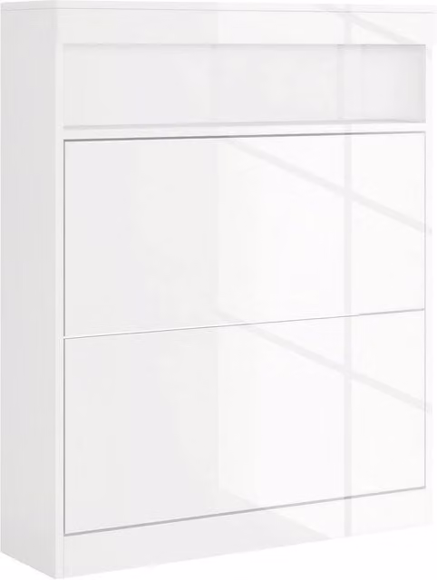 KORVIXA White Modern Freestanding or Wall Mounted Shoe Storage Cabinet with Tilting Compartments and Hinged Doors W/D/H: 100 x 20 x 100 cm – 1
