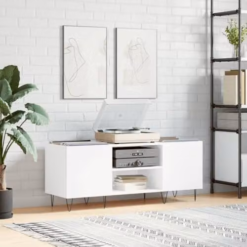 vidaXL Classic Record Cabinet in White MDF, W/D/H: 121 x 38 x 48 cm – 2