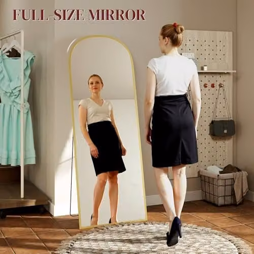 HOMCOM Full Length Rectangular Mirror with Gold Metal Frame, H 165 x W 60 x D 38 cm – 3