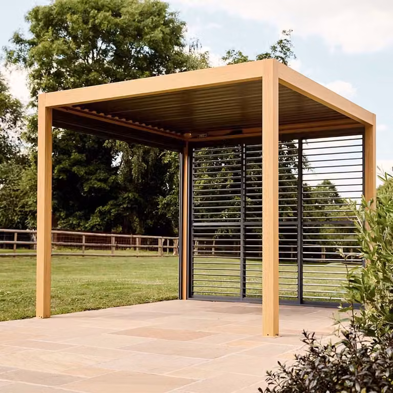 Leisure Grow Savannah Pergola with Lights, Brown Aluminium, W: 300 cm x D: 300 cm