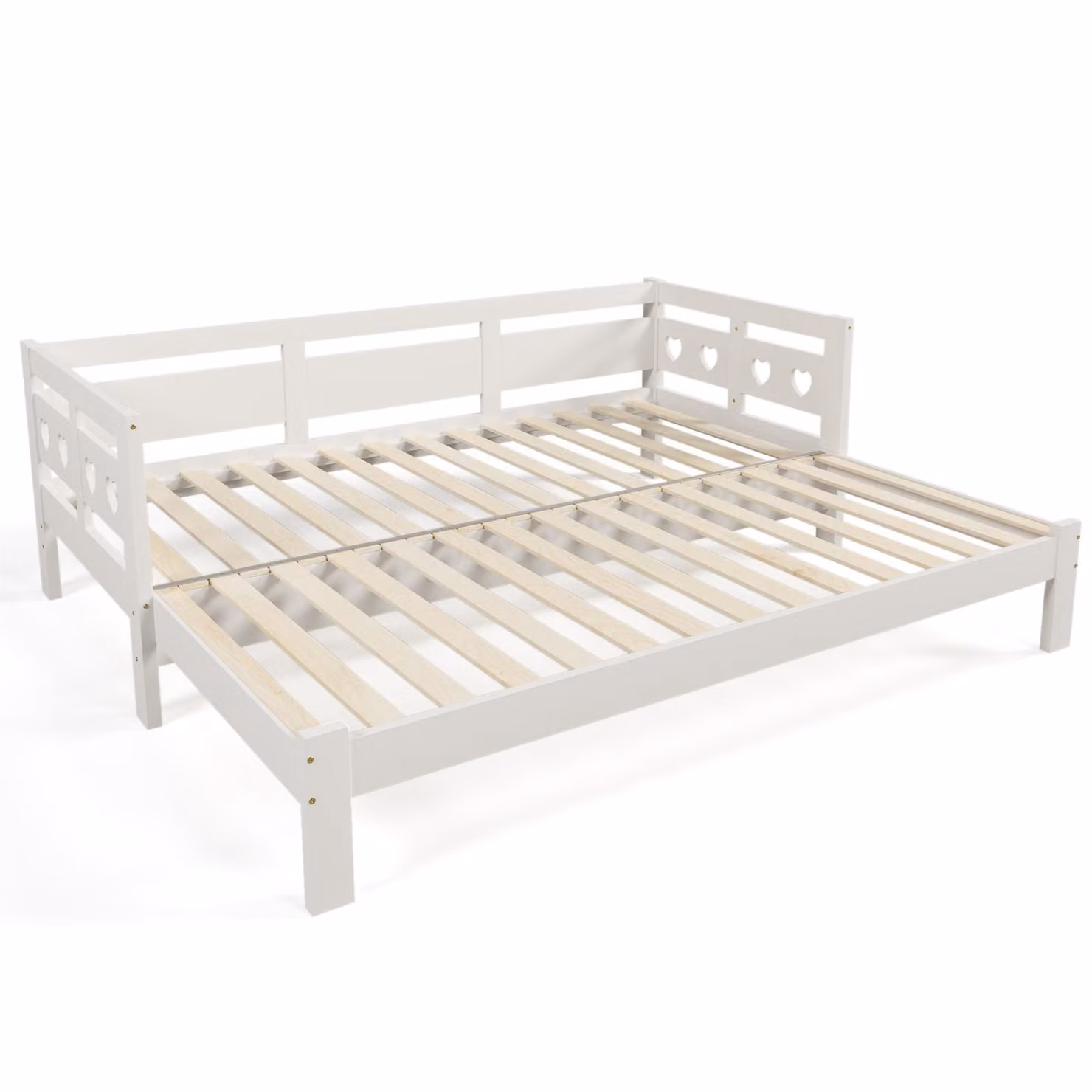 Aosom UK Heart-Shaped Wooden Daybed Frame with Pull-Out Trundle, 3FT Single Sofa Bed in White – 2