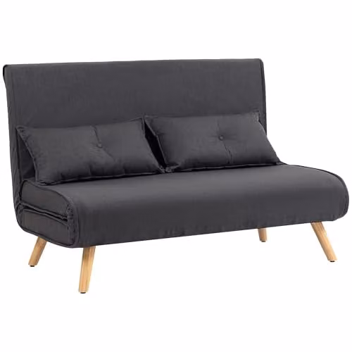 HOMCOM 2 Seater Click Clack Sofa Bed in Grey with Metal Frame and Fabric Upholstery – 1