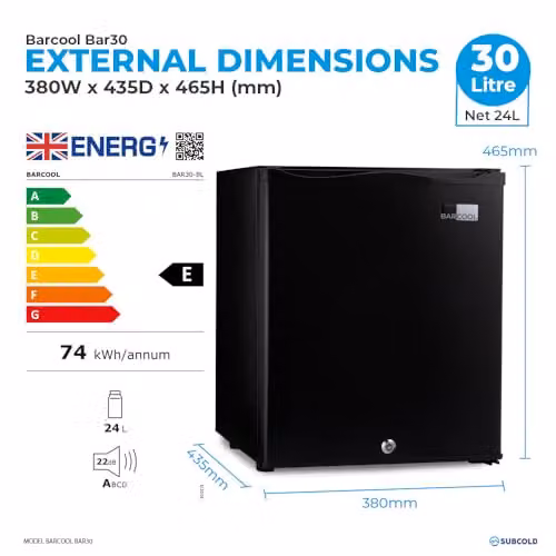 Subcold BAR30 LED Black Thermoelectric Mini Bar with Interior LED Light and Lockable Door – 5