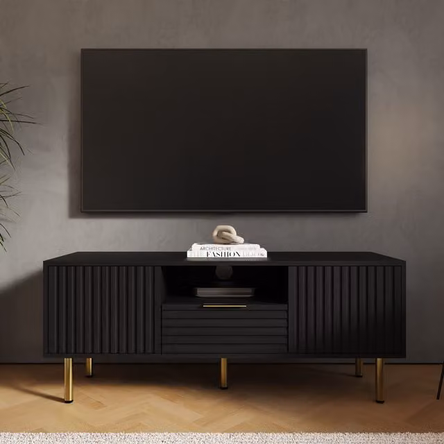 GFW Nervata Black and Gold 2 Door 1 Drawer TV Cabinet – 2