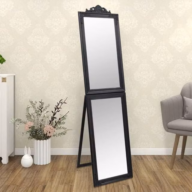 Berkfield Home Black Rectangular Free-Standing Mirror W: 45 cm, H: 180 cm