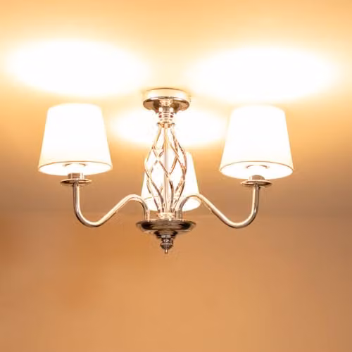 ValueLights Traditional 3-Light Chrome Ceiling Chandelier with White Fabric Lampshades and Included LED Bulb – 2