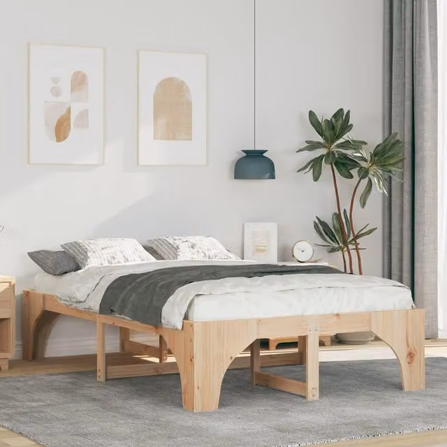 Berkfield Home Floor Bed Frame with Storage in Brown Pine Wood, W/D/H: 120 x 190 cm – 1
