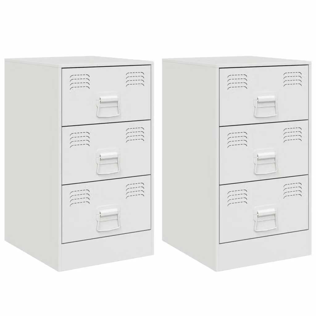 Berkfield Home Set of 2 White Metal Bedside Cabinets, W: 34.5 cm, D: 39 cm, H: 62 cm