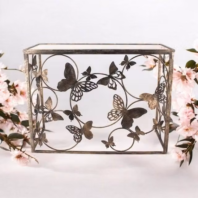 Minster Butterfly Design Metal Table in Brown, W102 x D40 x H78 cm – 1