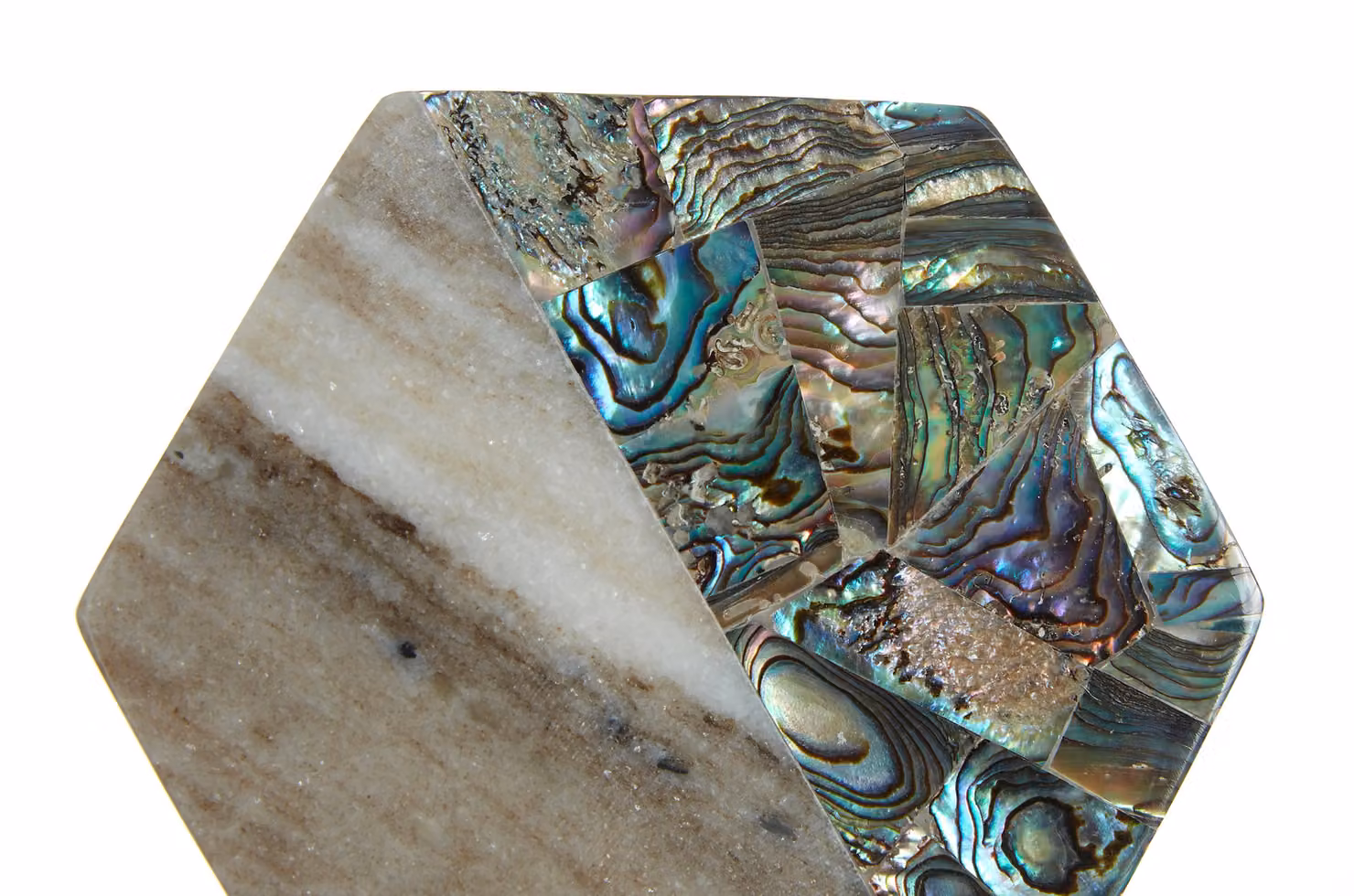 Orsina Beige Marble and Paua Shell Coaster Set, Multicolour Square Coasters – 4