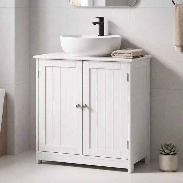 STILVORA White Under-Sink Bathroom Storage Cabinet with Adjustable Internal Shelves and Hinged Doors – 1