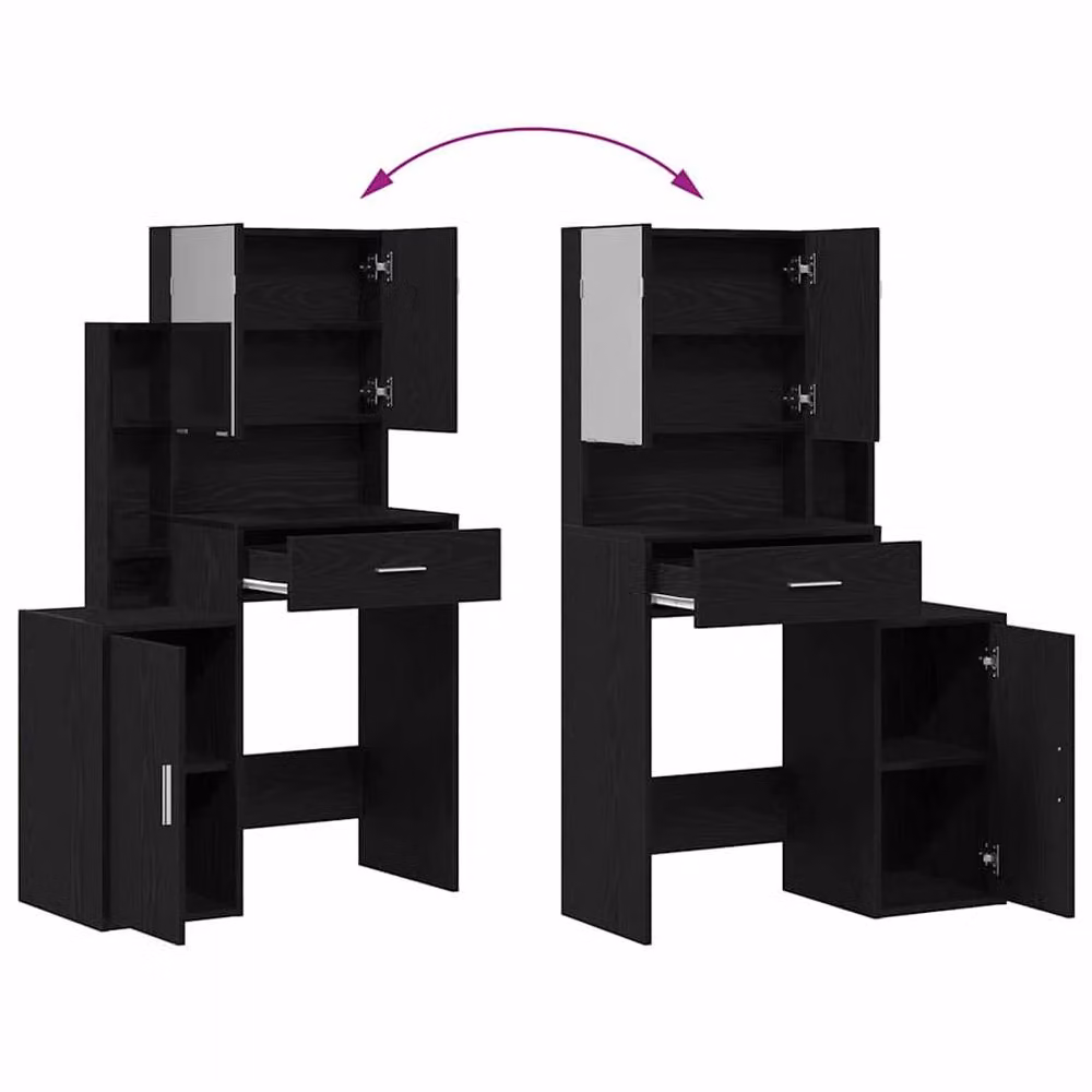 Berkfield Home Elegant Dressing Table with Hollywood LED Mirror in Black Oak – 5