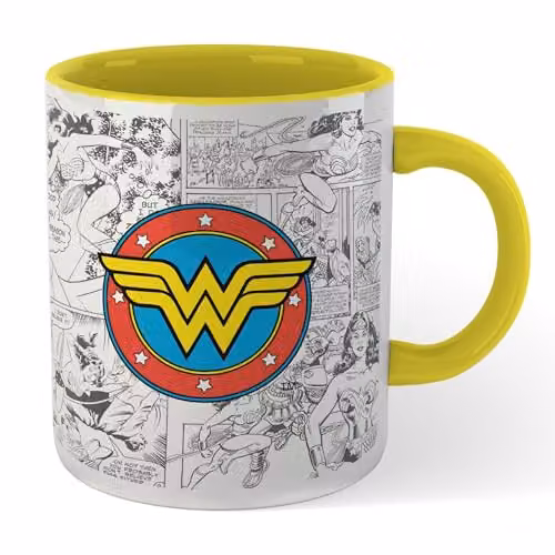 Zavvi Wonder Woman Ceramic Mug in Yellow and Multicolour