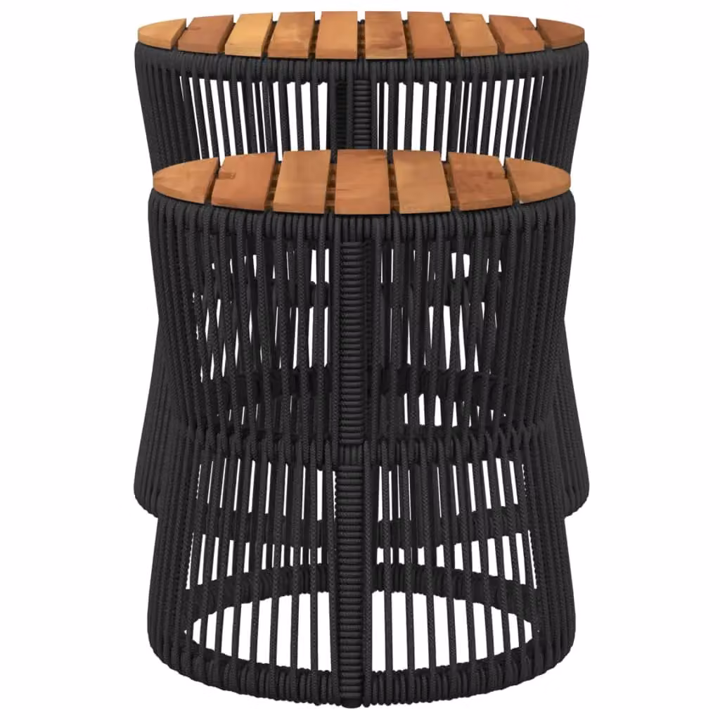 Berkfield Home Set of 2 Black Poly Rattan Garden Side Tables with Acacia Wood Tops – 4