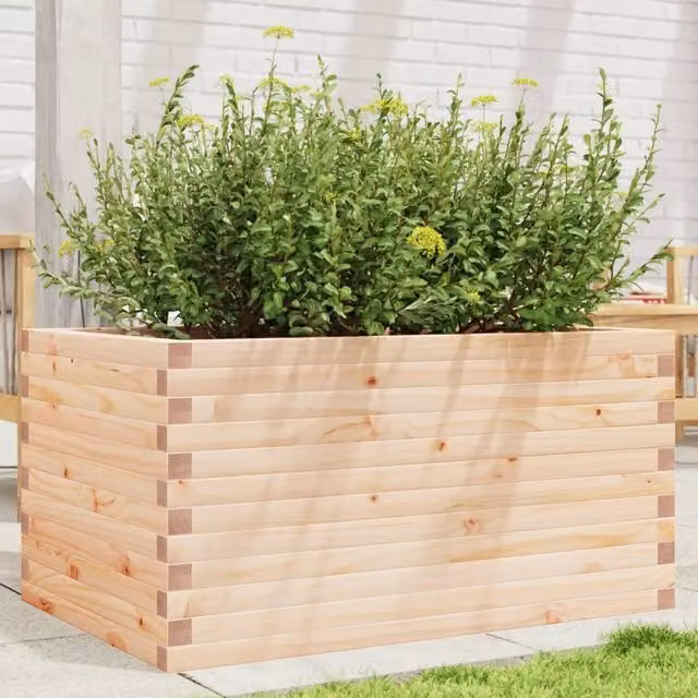 Berkfield Home Brown Solid Wood Pine Garden Planter Tub W: 90 cm, D: 60 cm, H: 45.5 cm