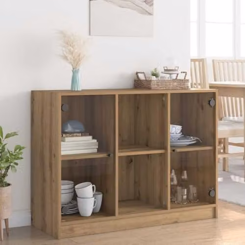 vidaXL Artisan Oak Sideboard in Brown and Black, W/D/H: 102 x 37 x 75.5 cm – 2