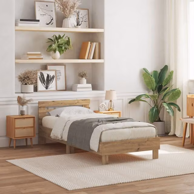 Berkfield Home Artisan Oak Bed Frame with LED Under-Bed Lighting in Brown, W: 75 cm, L: 190 cm – 1