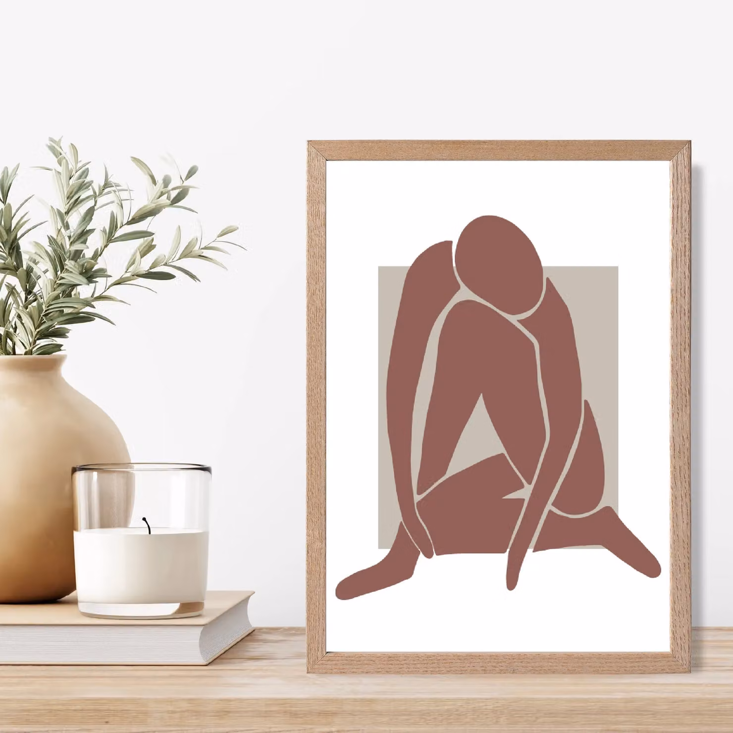 ARTZE Matisse Abstract Nude Neutral Framed Print with Oak Frame in Beige, A3 – 2
